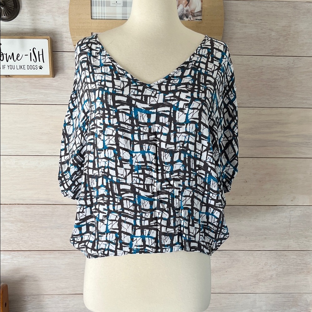 Chic Blue and Black Women's Blouse M